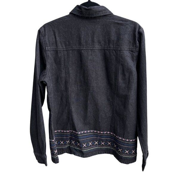 Denim & Co Womens Floral Embroidered Charcoal Gray Button-Up Denim Jacket New S - Picture 4 of 9